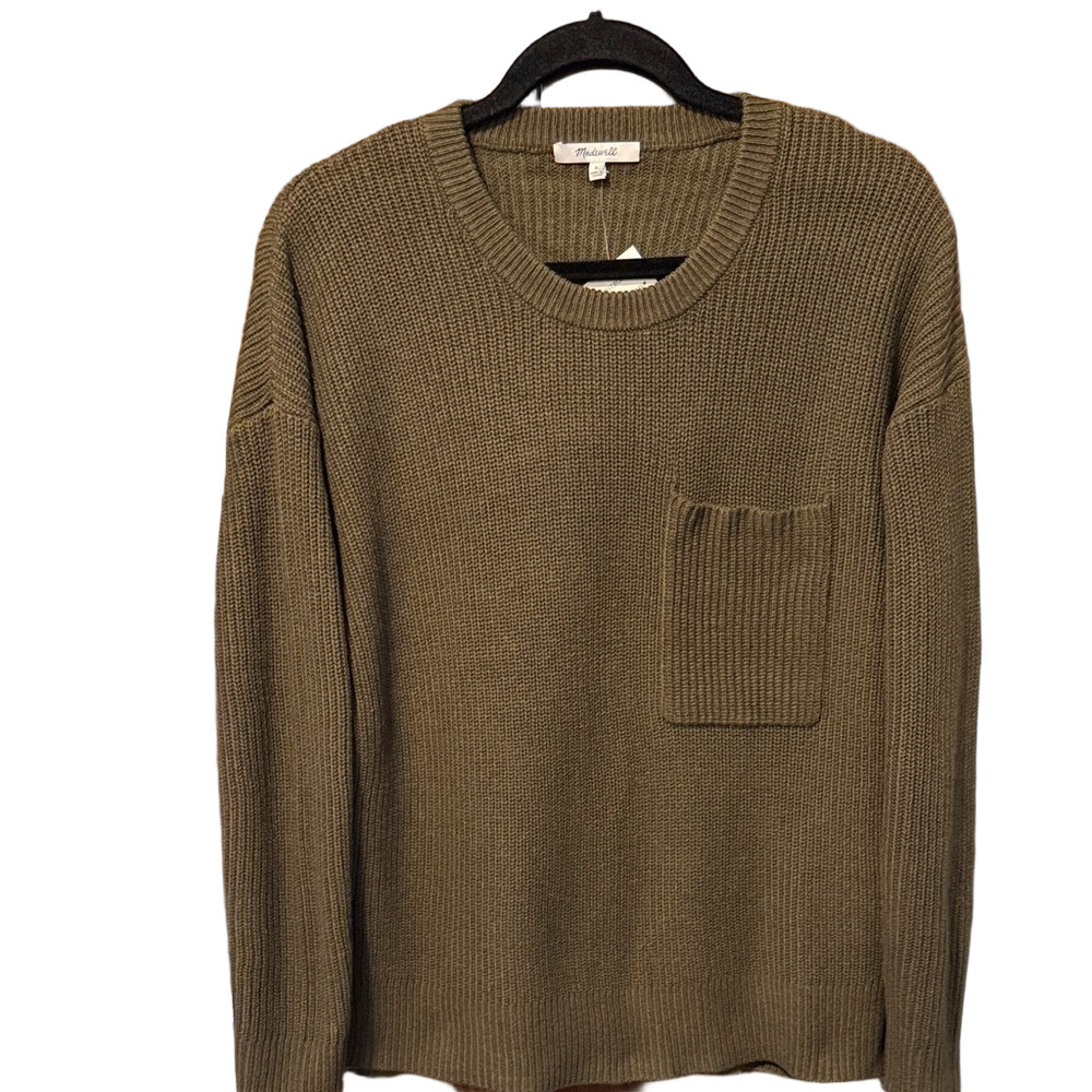 Madewell Olive Thompson Pocket Pullover Crew Neck Sweater NWT